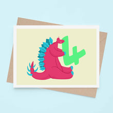 Load image into Gallery viewer, Stegosaurus 4th birthday card