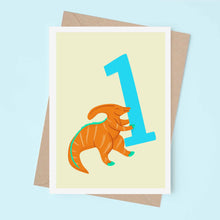 Load image into Gallery viewer, Parasaurolophus 1st birthday card