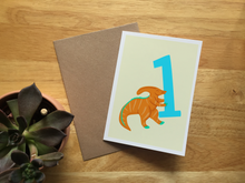 Load image into Gallery viewer, Parasaurolophus 1st birthday card