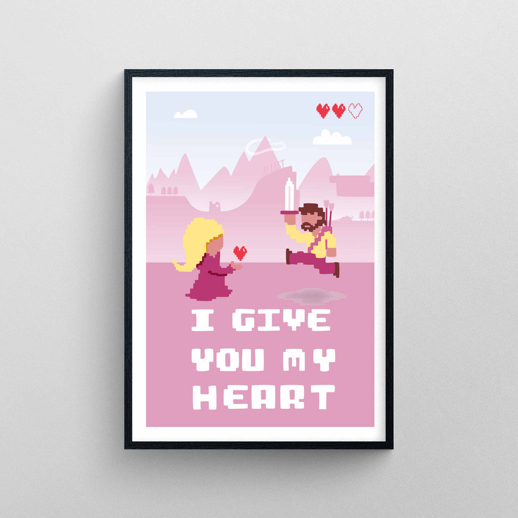 8-Bit Video game - I give you my heart | Custom Hero art print