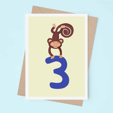 Load image into Gallery viewer, Cheeky monkey 3rd birthday card
