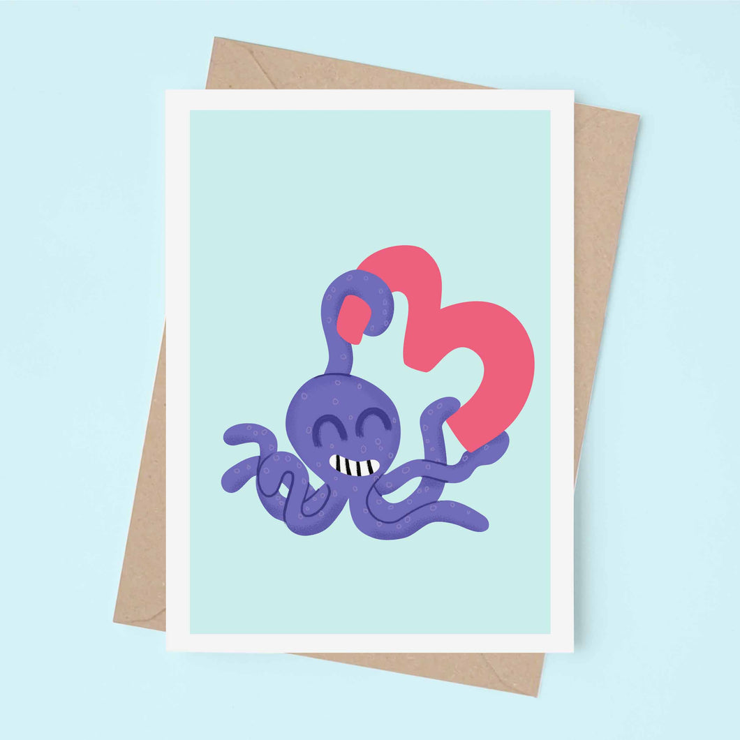 Octopus 3rd birthday card