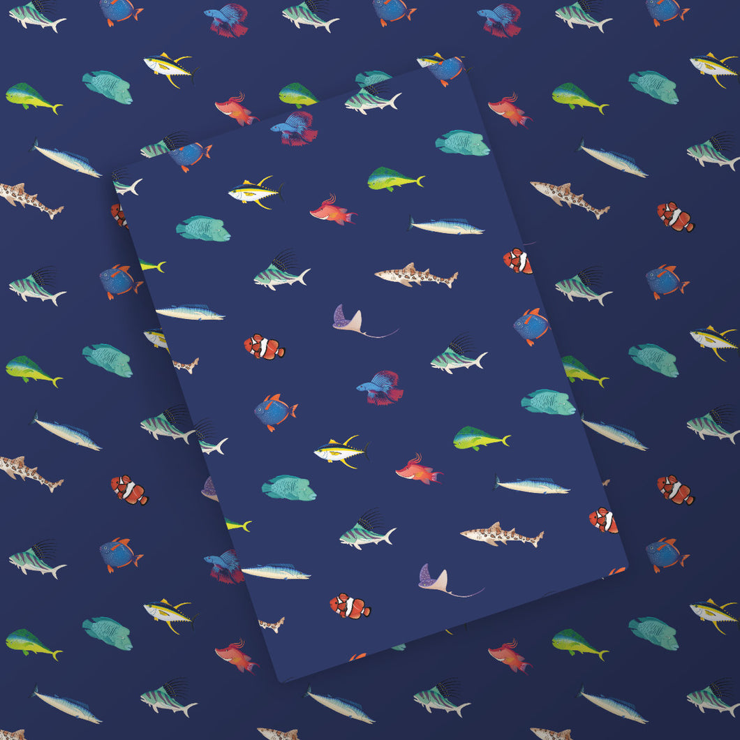 Fish illustration wrapping paper | Fish | Tuna | octopus | Sailfish | stingray | Gift Wrap
