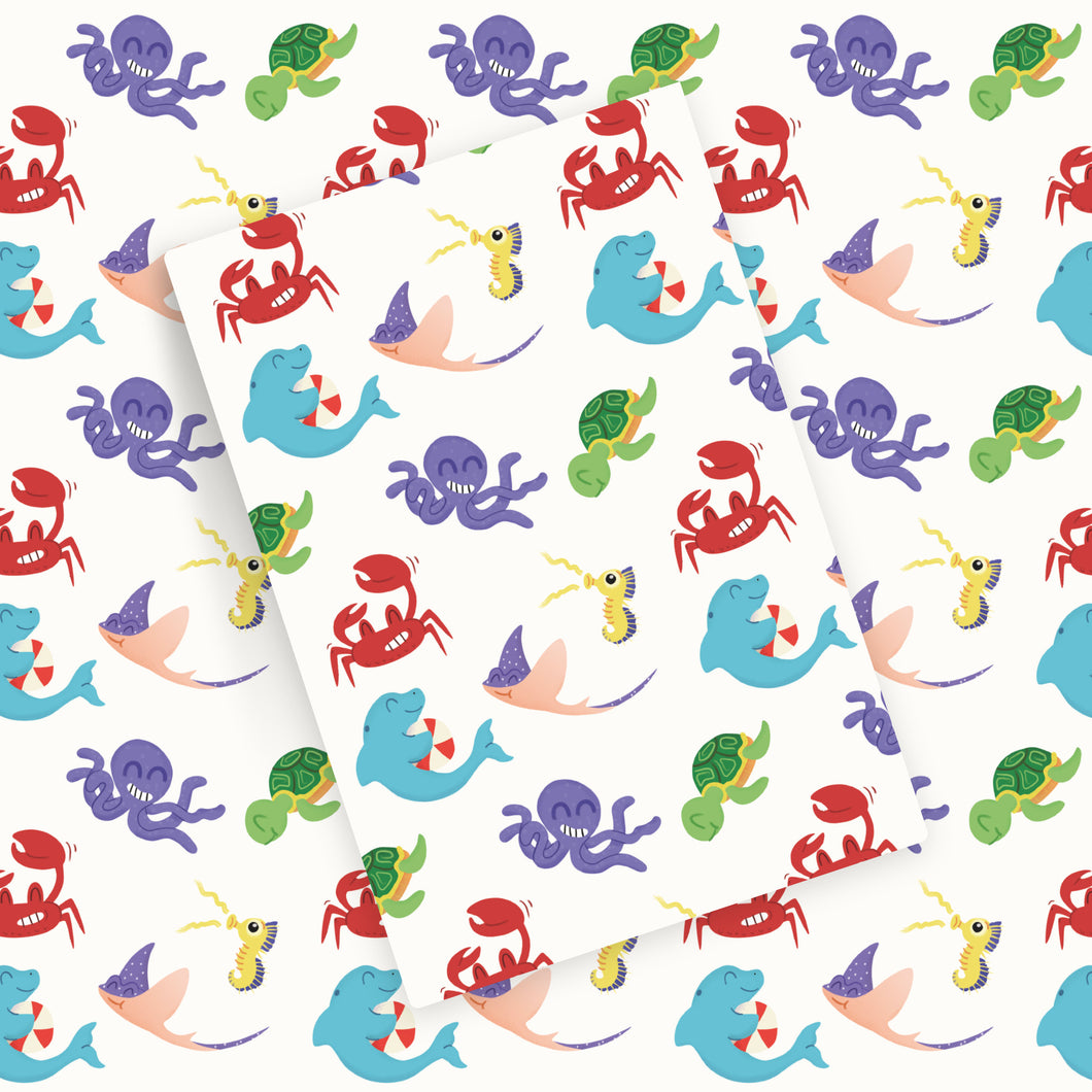 Sea creatures wrapping paper | Fish | dolphin | octopus | turtles | Crab | Sea Horses | Gif Wrap