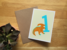 Load image into Gallery viewer, Parasaurolophus 1st birthday card
