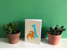 Load image into Gallery viewer, Parasaurolophus 1st birthday card
