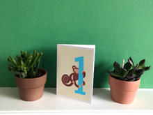 Load image into Gallery viewer, Cheeky monkey 1st birthday card
